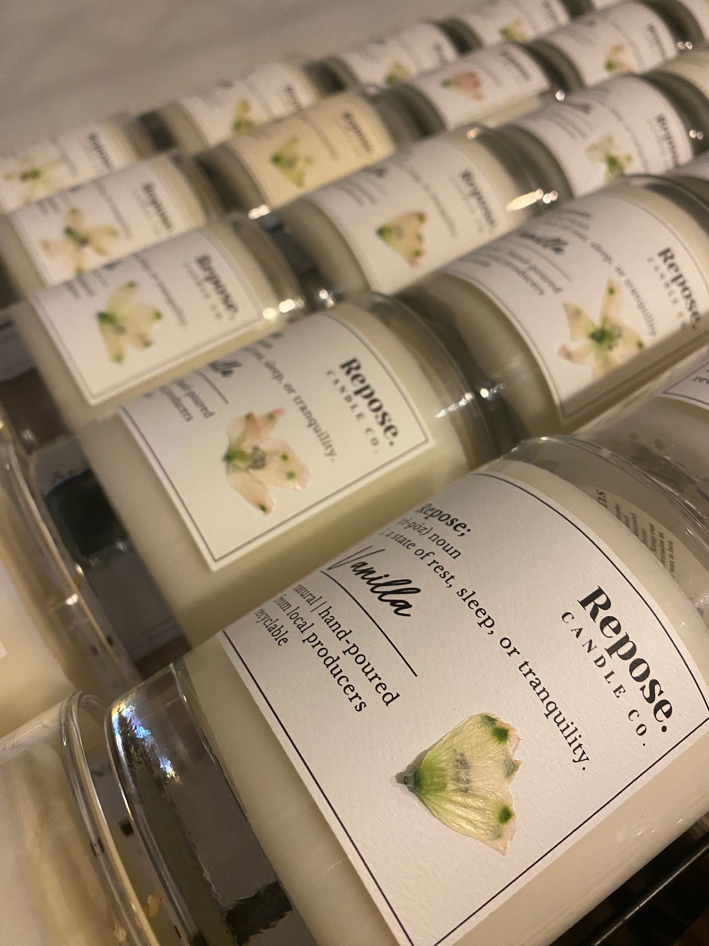 A row of vanilla candles.